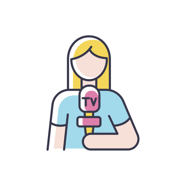 记者RGB彩色图标。人传递消息。女人拿着麦克风。在电视上播放。电视新闻节目主持人。记者与麦克风。孤立的矢量图图片下载