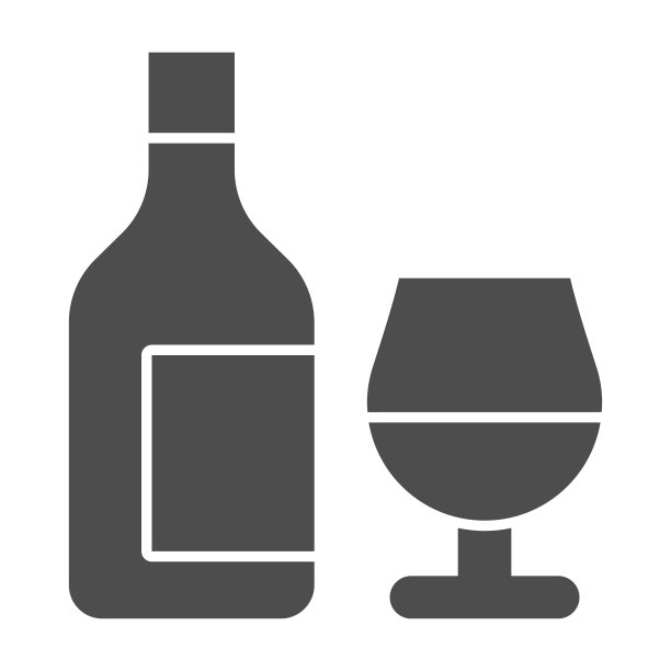 葡萄酒瓶和玻璃杯矢量图标图片下载