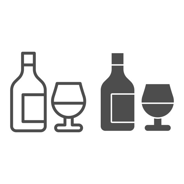 葡萄酒瓶和酒杯线性图标图片下载