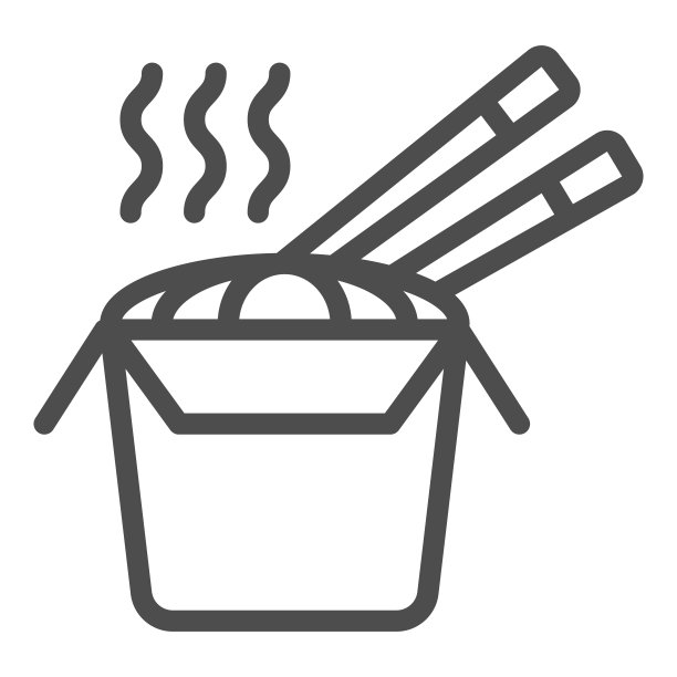 面条线图标，街头食品概念，面条杯标志在白色背景，中国面条在纸盒图标轮廓风格的移动概念和网页设计。矢量图形。图片下载