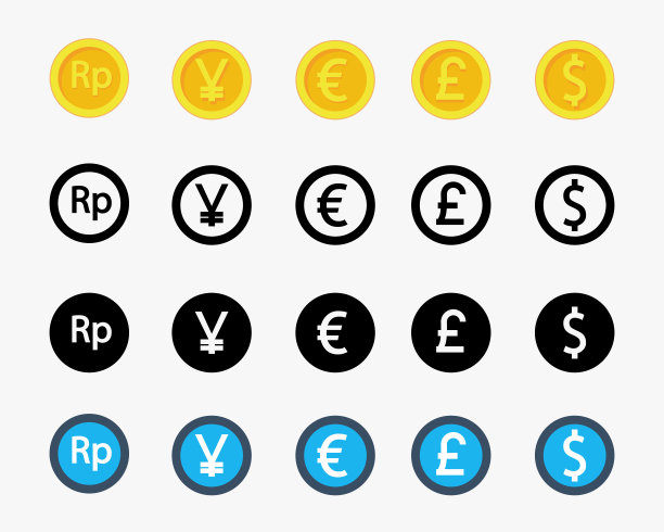 金钱现金图标设置矢量平面风格图片下载
