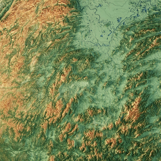 中国湖南3D渲染地形图颜色图片下载