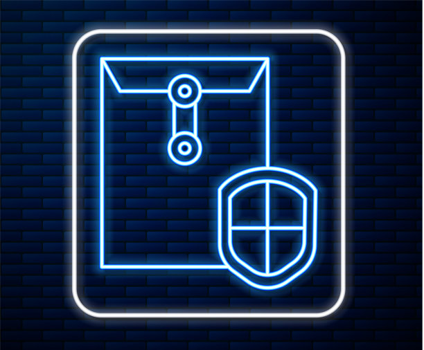 发光的霓虹线与盾牌图标信封图片下载