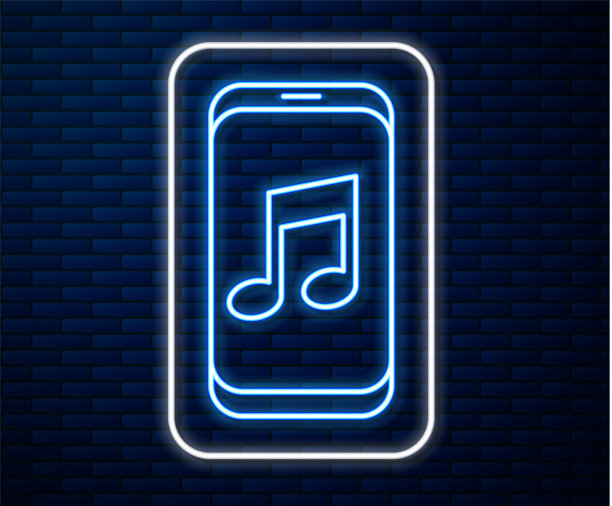 霓虹灯线音乐播放器图标孤立图片下载