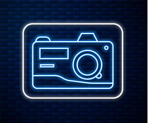 发光的霓虹灯线照片相机图标隔离图片下载