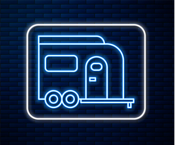 发光的霓虹灯线房车露营拖车图标孤立图片下载