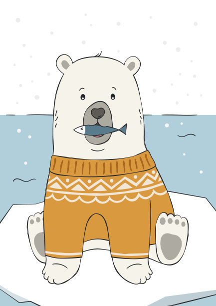 可爱的手绘北极熊在黄色毛衣图片下载