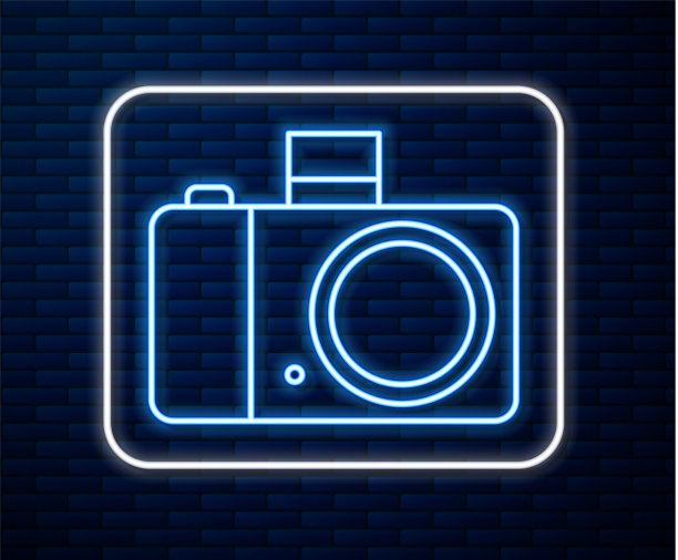 发光的霓虹灯线照片相机图标隔离图片下载