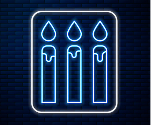 发光的霓虹灯线生日蛋糕蜡烛图标图片下载