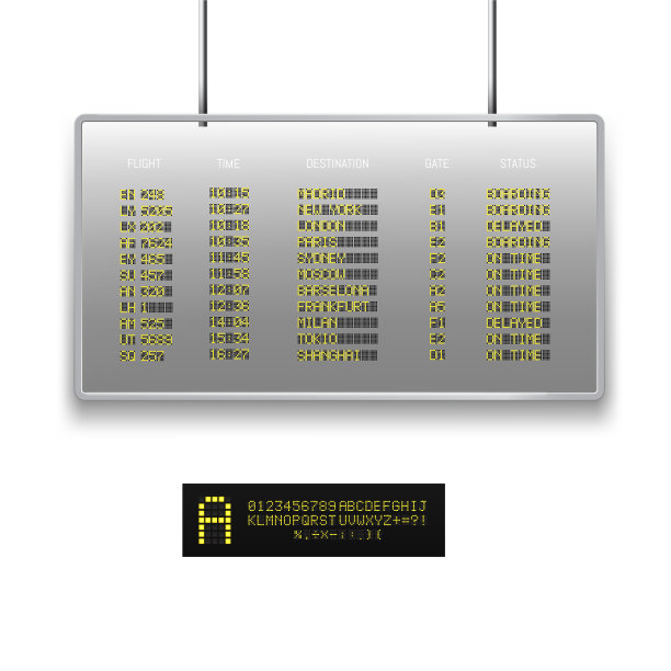 逼真的3d数字led机场板与飞行图片下载