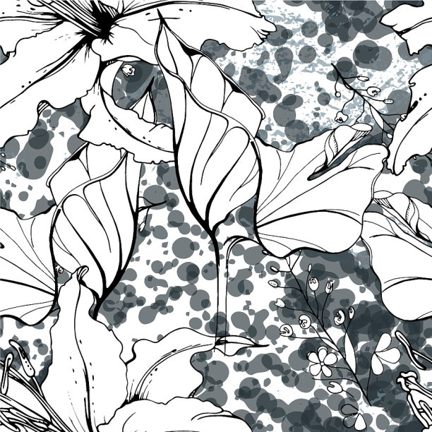 花卉黑白图案现代水彩画图片下载