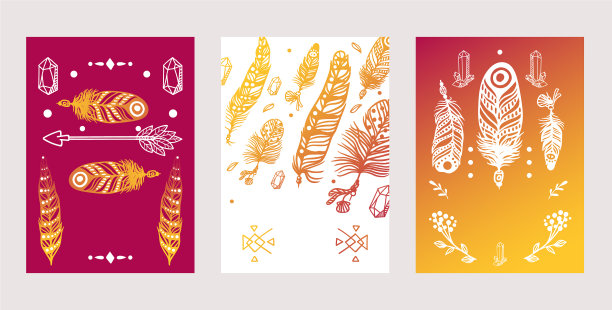 用羽毛装饰波西米亚风格的横幅图片下载