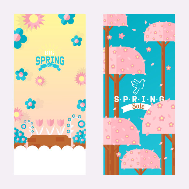春季销售竖横幅上挂着花草树木图片下载