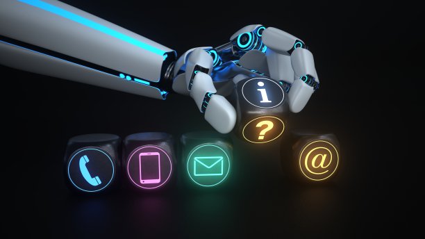 人形机器人手接触立方体图片下载