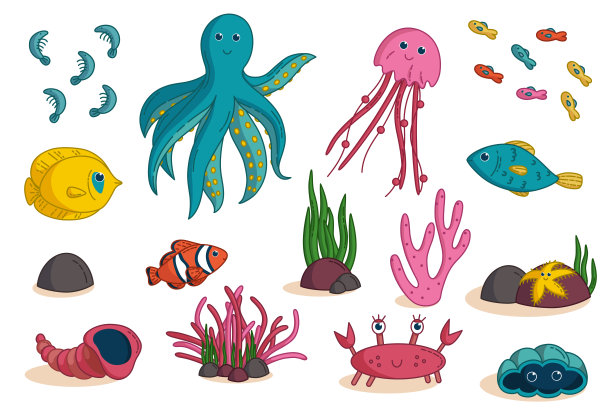 一套热带物种。元素的儿童服装和项目设计。矢量图图片下载