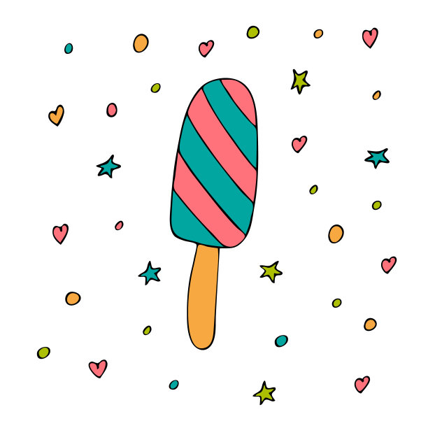 冰淇淋在一根棍子上手绘。美味清爽的夏日甜点。零食。图片为您的装饰和设计。图片下载