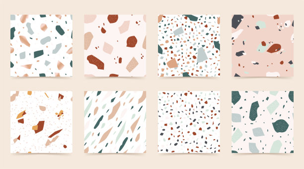 设置抽象水磨石无缝图案与黄金碎片在灯光背景。仿大理石纹理配石材。现代极简主义背景的地板和瓷砖设计。矢量图图片下载