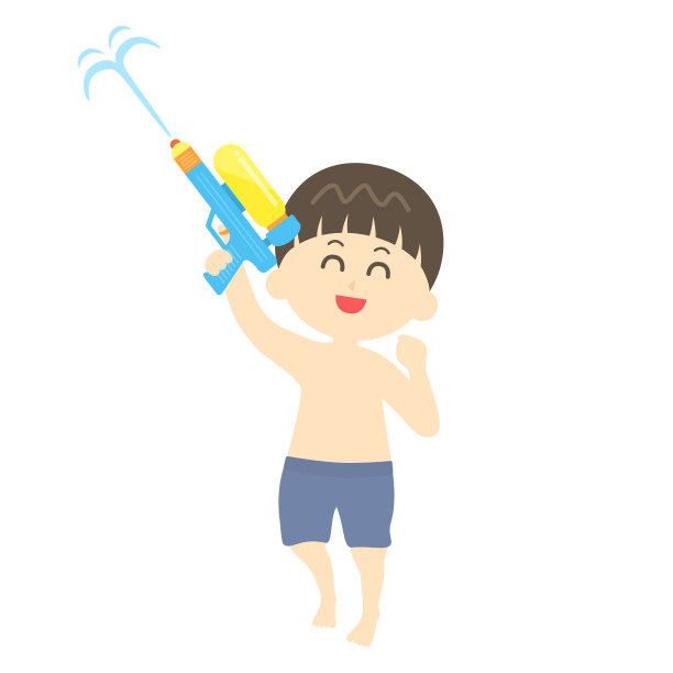 一个穿着泳衣的男孩玩耍的插图。图片下载