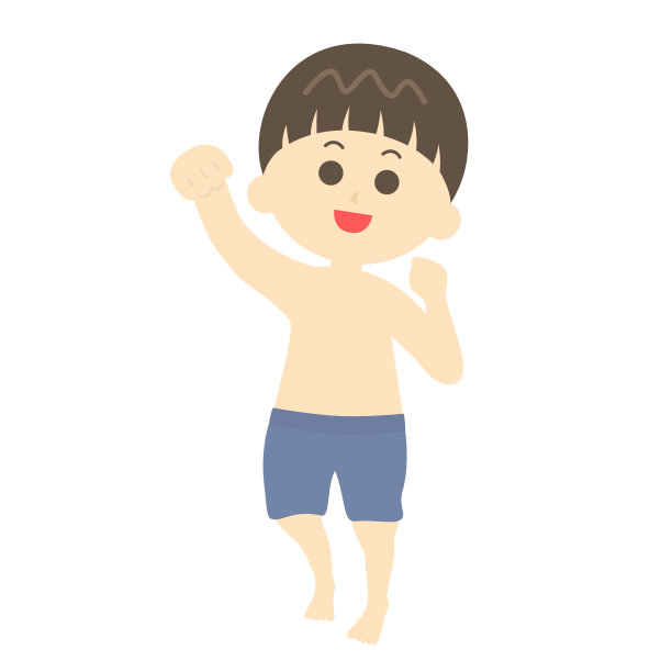 一个穿着泳衣的男孩玩耍的插图。图片下载
