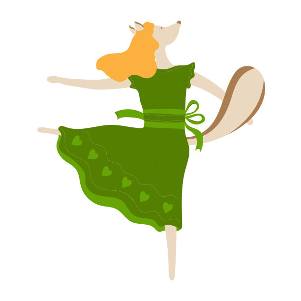 狐狸女人跳舞，可爱的卡通人物。矢量插图。图片下载