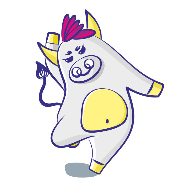 卡通公牛在白色背景上跳舞或奔跑。孤立的对象图片下载