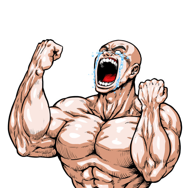 胆量，秃头，光头，漫画小说，卡通，肌肉，健美，男子气概，姿势，正面视图，白色背景，图片下载