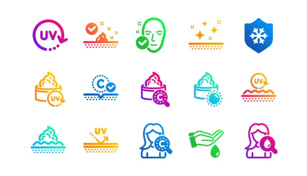 皮肤护理图标。胶原蛋白，乳霜，精华油和护肤品。经典的集合。向量图片下载