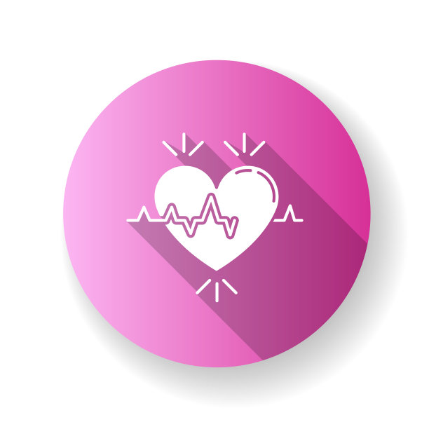 心粉平面设计长影字形图标。脉冲速率。心跳的节奏。心电图频率分析。生命体征。有氧运动医疗保健。临床分析。剪影RGB彩色插图图片下载