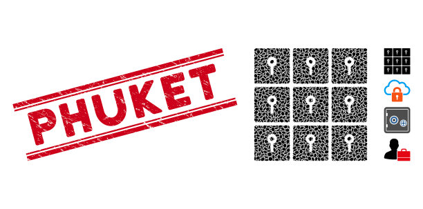 遇困普吉岛线邮票和马赛克储物柜图标图片下载