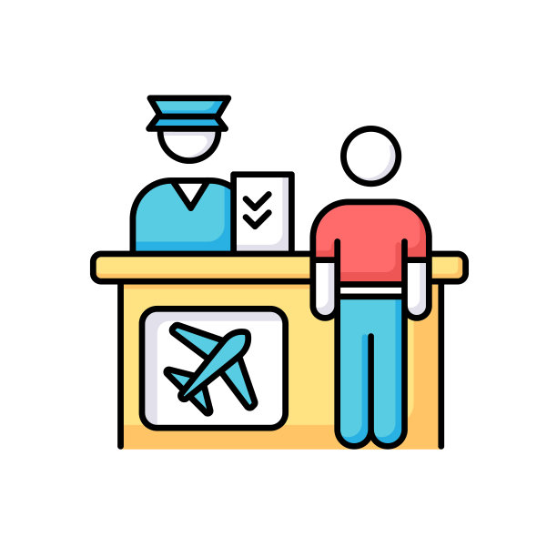 机场问讯处RGB颜色图标。飞机旅客登记处。提供航班信息的求助台。人接待。柜台人员检查。孤立的矢量图图片下载