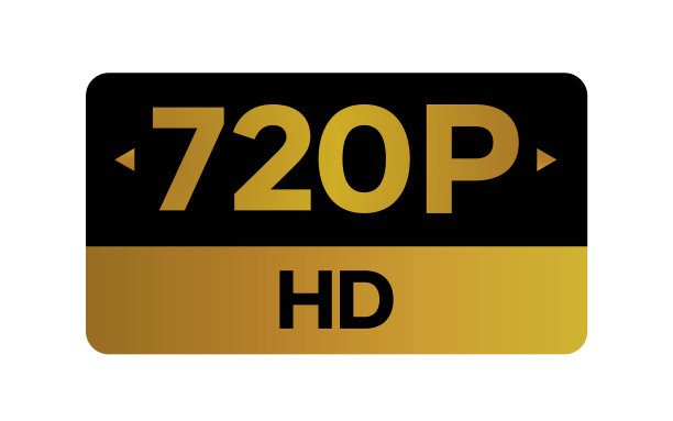 金色720p高清标签隔离在白色背景。图片下载