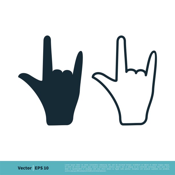 金属摇滚手指图标矢量标志模板插图设计。向量EPS 10。图片下载