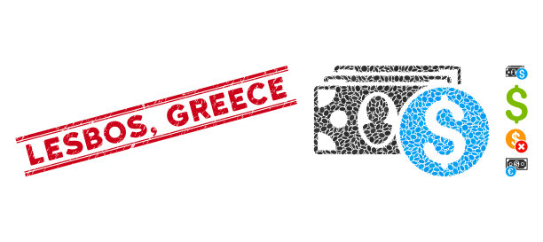 垃圾，莱斯博斯，希腊线邮票和拼贴现金图片下载