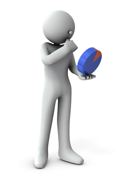 商人看着图表并分析。白色背景。3 d演示。图片下载