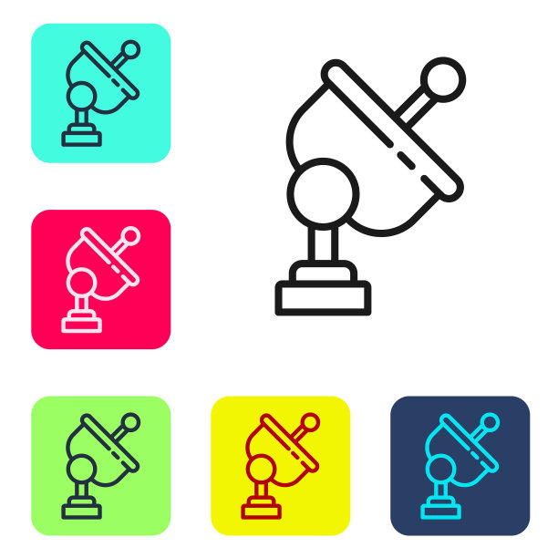 黑线雷达图标孤立在白色背景上。搜索系统。卫星信号。设置图标的颜色方形按钮。矢量图图片下载