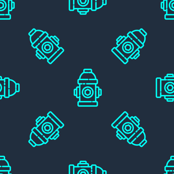 绿色线消防栓图标隔离无缝模式上的蓝色背景。矢量图图片下载