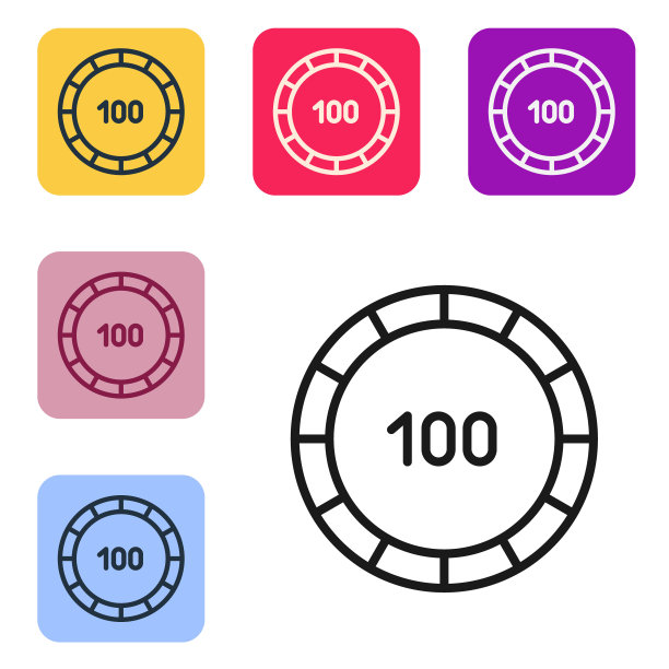 黑线赌场芯片图标孤立的白色背景。赌场赌博。设置图标的颜色方形按钮。矢量图图片下载