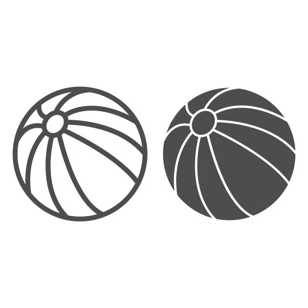 沙滩球线和固体图标，夏季活动概念，球为游戏在水标志上的白色背景，沙滩球图标在轮廓风格的移动概念和网页设计。矢量图形。图片下载