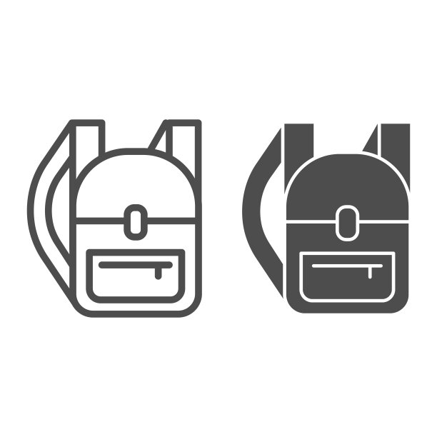 背包线和固体图标，徒步设备概念，背包标志在白色背景，背包图标在轮廓风格的移动概念和网页设计。矢量图形。图片下载
