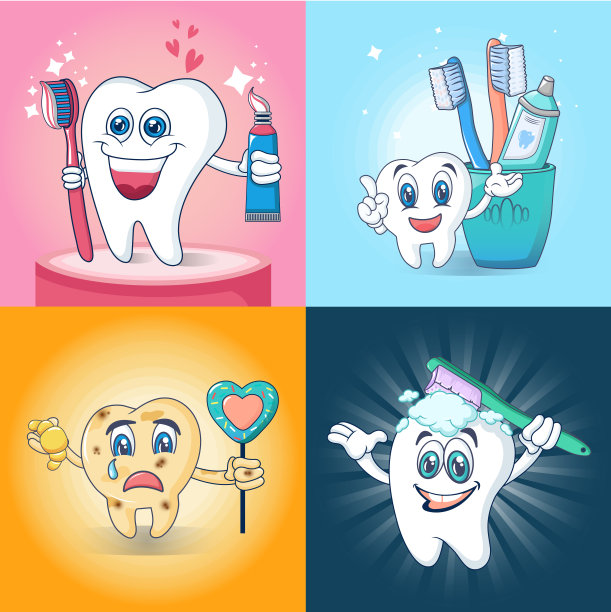 牙刷趣味横幅概念套装，卡通风格图片下载