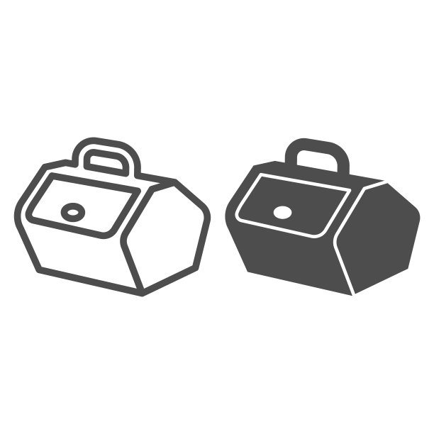 野餐篮子与盖子和处理线和固体图标，野餐的概念，食物容器标志在白色的背景，容器野餐或露营图标在移动轮廓风格，web。矢量图形。图片下载