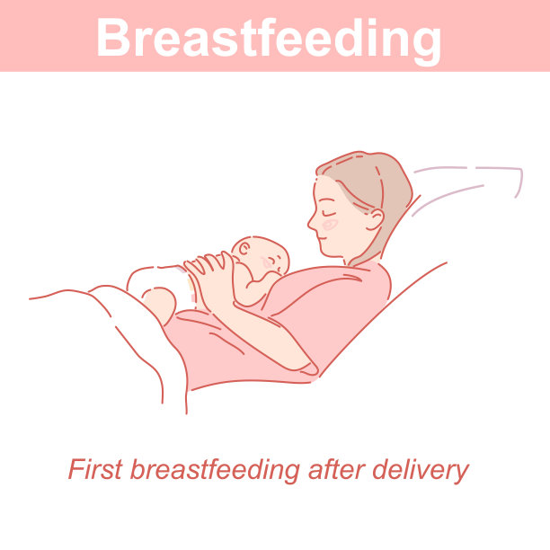 母乳喂养。母亲和新生儿在床上。图片下载