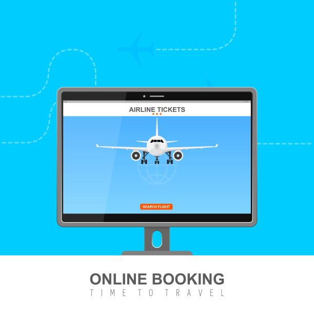 在线机票预订屏幕矢量插图图片下载