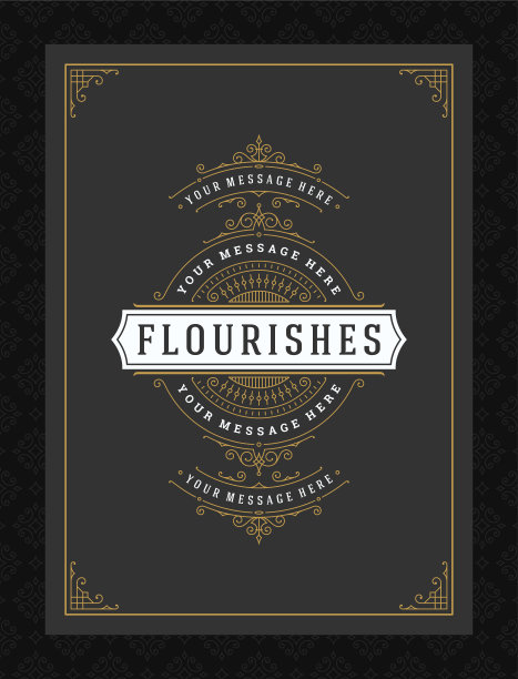 复古装饰贺卡，书法华丽的漩涡和小图案框架设计矢量模板图片下载