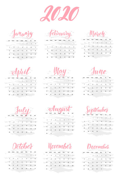 毛笔刻字2020年挂历。英语语言图片下载