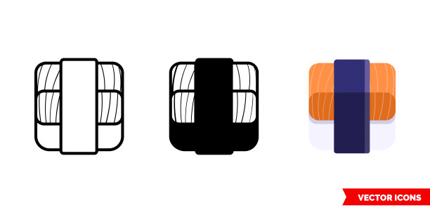 寿司卷的3种类型的图标。孤立向量符号符号图片下载