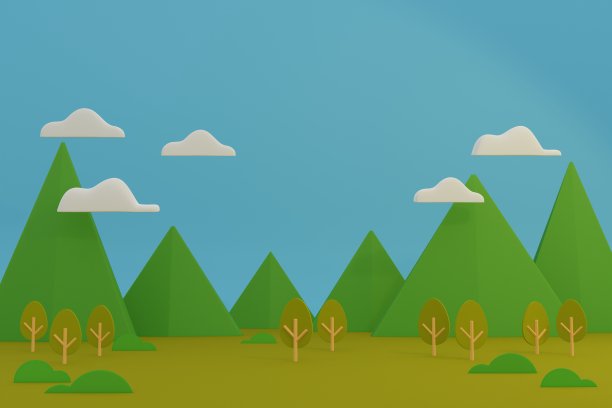 秋天风景自然，山和云与蓝天。3d插图自然背景图片下载