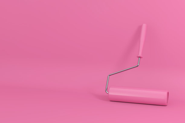 粉色油漆辊在双色调风格。3d渲染图片下载