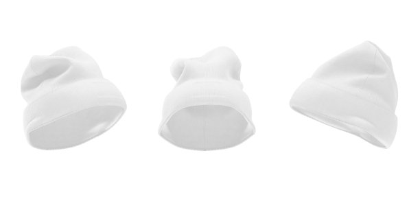 空白的冬季白色针织羊毛无檐帽帽模型与自由空间为您的设计。3d渲染图片下载