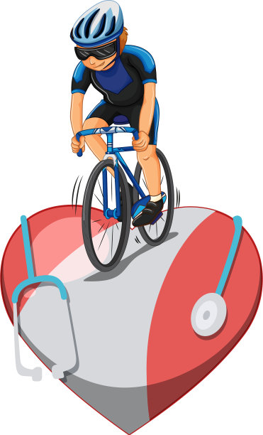 男人骑着自行车在大红心上图片下载